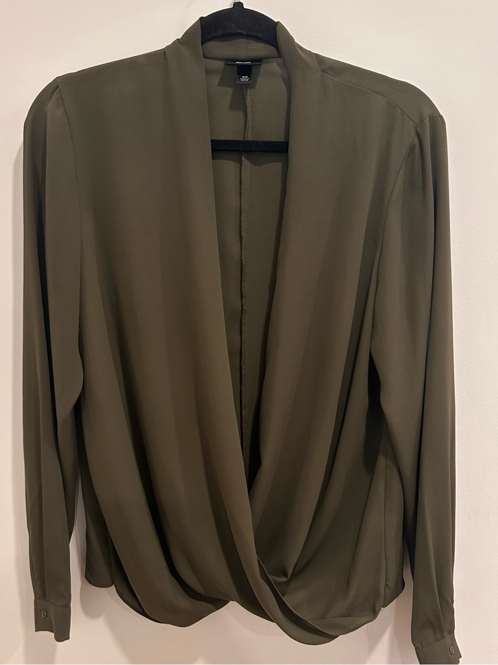 Draped Wrap Blouse in Olive Green